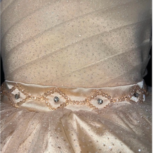 Gold Tiered Embellished One Shoulder Flower Girl Wedding Gown - Picture 6 of 6